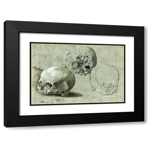 Study of Three Skulls Black Modern Wood Framed Art Print with Double Matting by Southern German, Unknown