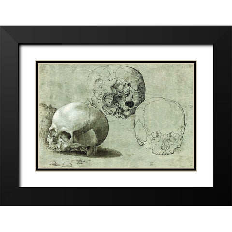 Study of Three Skulls Black Modern Wood Framed Art Print with Double Matting by Southern German, Unknown