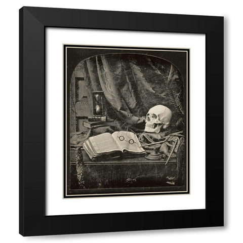 Still Life with Skull, Open Book with Glasses, and Hourglass Black Modern Wood Framed Art Print with Double Matting by Williams, Thomas Richard