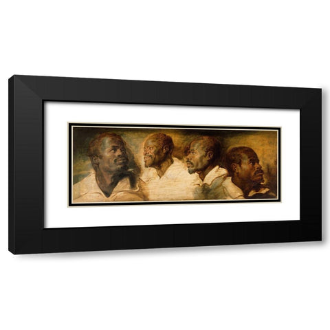 Four Studies of a Male Head Black Modern Wood Framed Art Print with Double Matting by Peter Paul Rubens, Workshop of