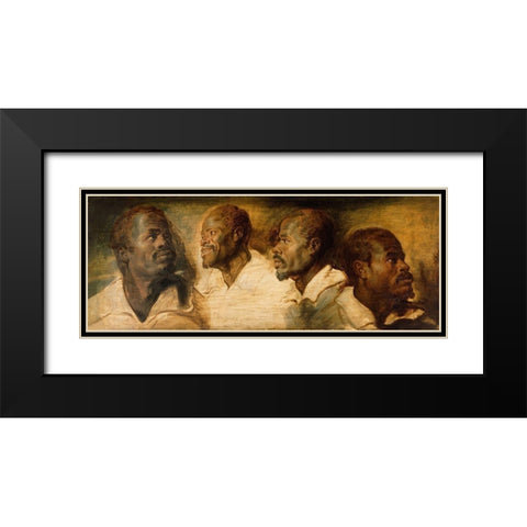 Four Studies of a Male Head Black Modern Wood Framed Art Print with Double Matting by Peter Paul Rubens, Workshop of