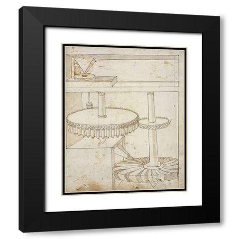 Folio 44: mill powered by horizontal wheel Black Modern Wood Framed Art Print with Double Matting by Martini, Francesco di