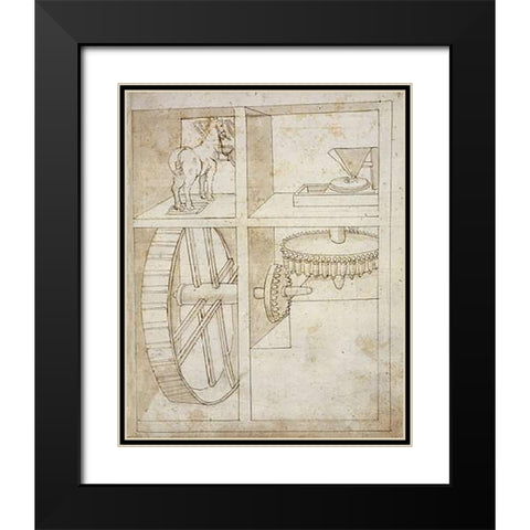 Folio 43: mill powered by horse Black Modern Wood Framed Art Print with Double Matting by Martini, Francesco di