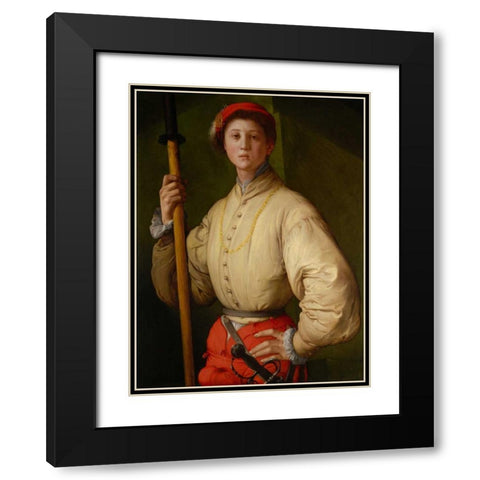 Portrait of a Halberdier - Francesco Guardi? Black Modern Wood Framed Art Print with Double Matting by Pontormo (Jacob Carucci)