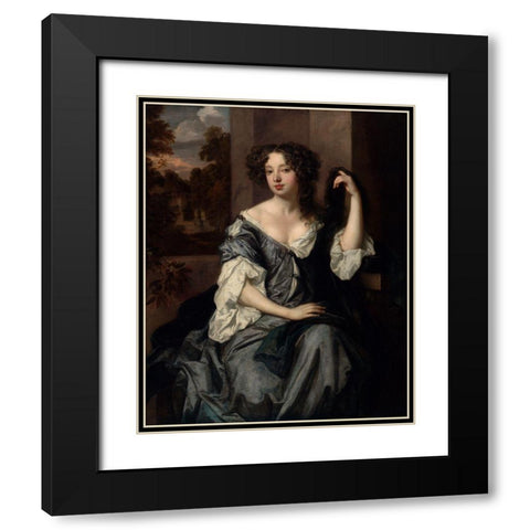 Portrait of Louise de Keroualle, Duchess of Portsmouth Black Modern Wood Framed Art Print with Double Matting by Lely, Peter