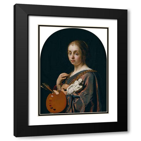 Pictura (An Allegory of Painting) Black Modern Wood Framed Art Print with Double Matting by Van Mieris, Frans