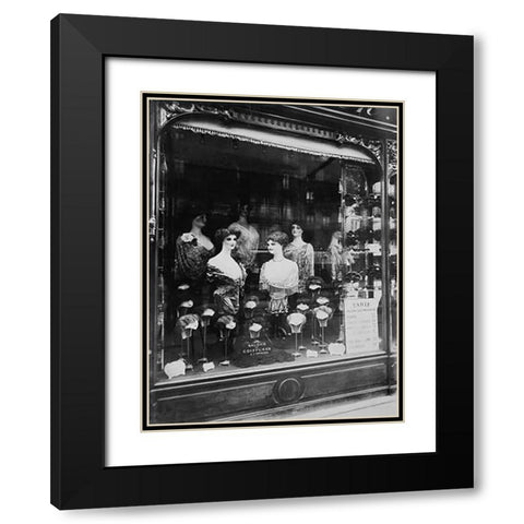Paris, 1912 - Hairdressers Shop Window, boulevard de Strasbourg Black Modern Wood Framed Art Print with Double Matting by Atget, Eugene