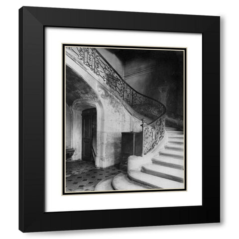 Paris, 1900 - Staircase, Hotel de Brinvilliers, rue Charles V Black Modern Wood Framed Art Print with Double Matting by Atget, Eugene