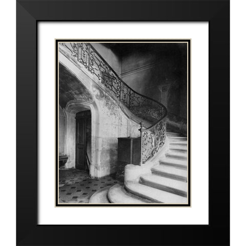 Paris, 1900 - Staircase, Hotel de Brinvilliers, rue Charles V Black Modern Wood Framed Art Print with Double Matting by Atget, Eugene