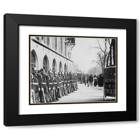 Paris, 1898-1900 - Republican Guards in front of the Palais de Justice Black Modern Wood Framed Art Print with Double Matting by Atget, Eugene