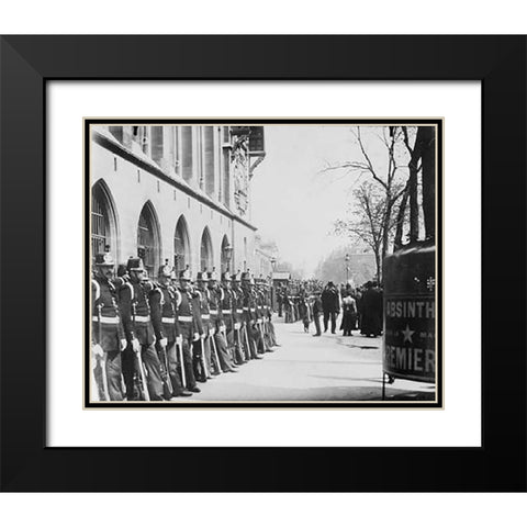 Paris, 1898-1900 - Republican Guards in front of the Palais de Justice Black Modern Wood Framed Art Print with Double Matting by Atget, Eugene