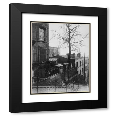 Paris, 1921 - Staircase, Montmartre Black Modern Wood Framed Art Print with Double Matting by Atget, Eugene