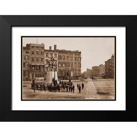 14th Street with Union Square and Washington Monument, about 1855 Black Modern Wood Framed Art Print with Double Matting by Holmes, Silas A.