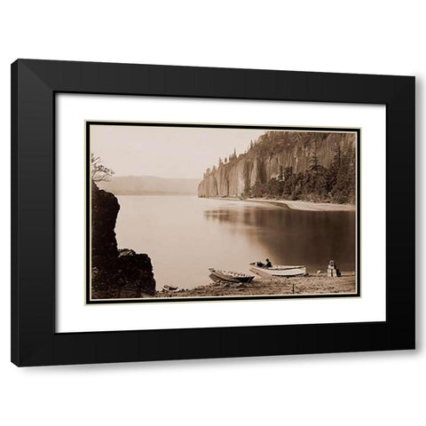 Cape Horn, Columbia River, Oregon, 1867 Black Modern Wood Framed Art Print with Double Matting by Watkins, Carleton
