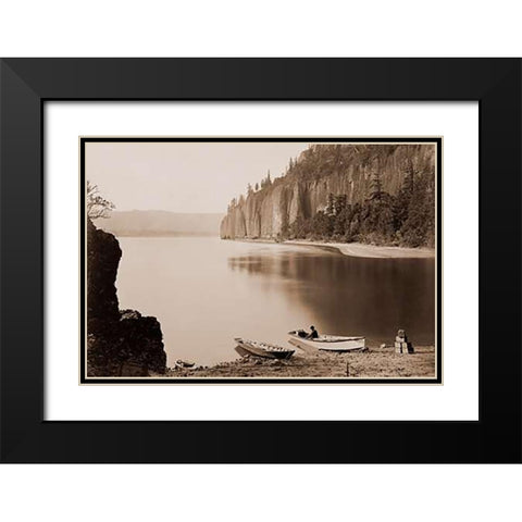 Cape Horn, Columbia River, Oregon, 1867 Black Modern Wood Framed Art Print with Double Matting by Watkins, Carleton