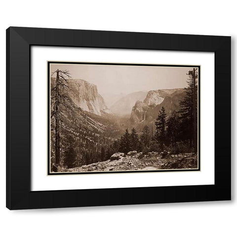 The Yosemite Valley from Inspiration Pt. MariVintagea Trail, 1865-1866 Black Modern Wood Framed Art Print with Double Matting by Watkins, Carleton