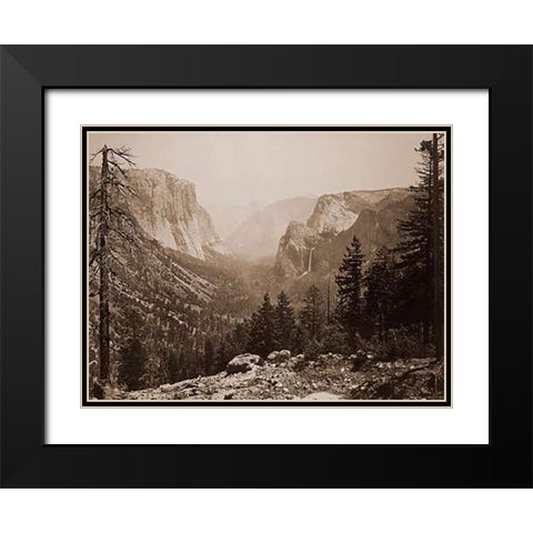 The Yosemite Valley from Inspiration Pt. MariVintagea Trail, 1865-1866 Black Modern Wood Framed Art Print with Double Matting by Watkins, Carleton