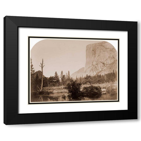Tutucanula - El Capitan 3600 ft. Yosemite, California, 1861 Black Modern Wood Framed Art Print with Double Matting by Watkins, Carleton