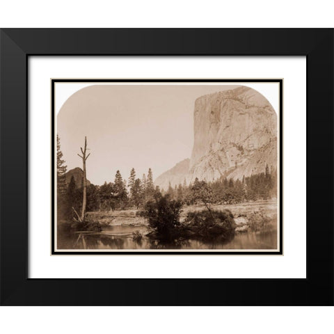 Tutucanula - El Capitan 3600 ft. Yosemite, California, 1861 Black Modern Wood Framed Art Print with Double Matting by Watkins, Carleton