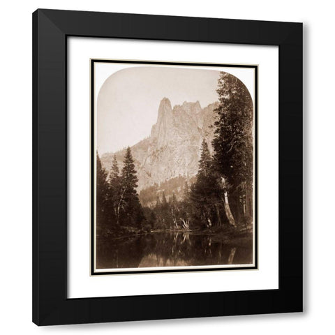 Sentinel - View of the Valley 3270 ft. Yosemite, California, 1861 Black Modern Wood Framed Art Print with Double Matting by Watkins, Carleton