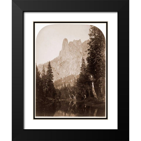Sentinel - View of the Valley 3270 ft. Yosemite, California, 1861 Black Modern Wood Framed Art Print with Double Matting by Watkins, Carleton