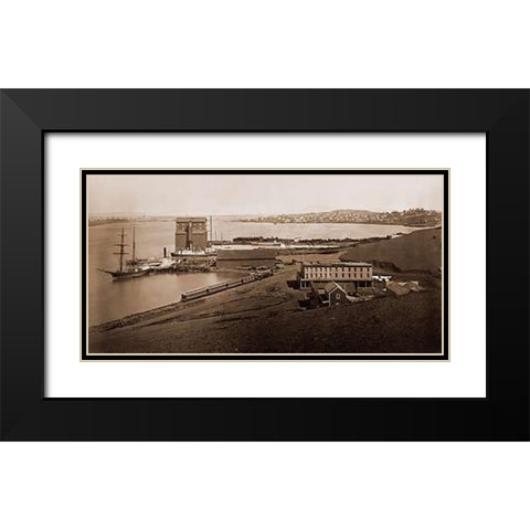 City of Vallejo, California, from South Vallejo, 1870 Black Modern Wood Framed Art Print with Double Matting by Watkins, Carleton