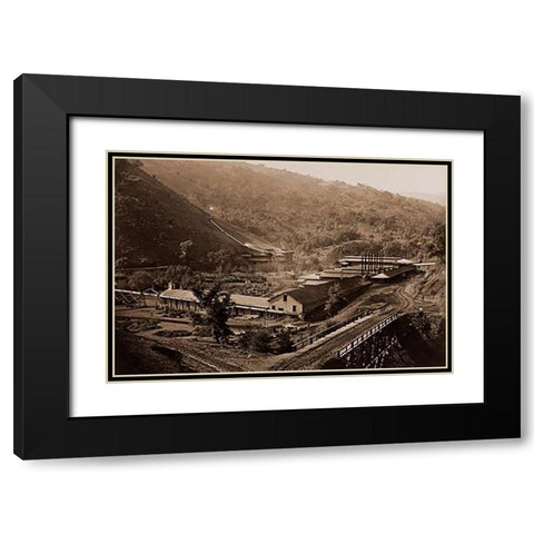 Smelting Works, New Almaden, Santa Clara, California, 1863 Black Modern Wood Framed Art Print with Double Matting by Watkins, Carleton