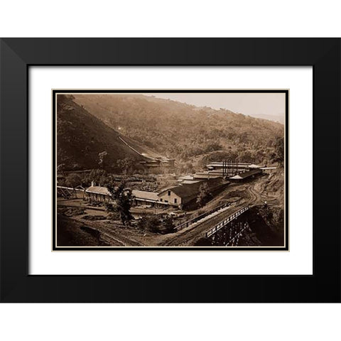 Smelting Works, New Almaden, Santa Clara, California, 1863 Black Modern Wood Framed Art Print with Double Matting by Watkins, Carleton