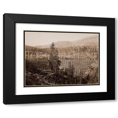 Dam and Lake, Nevada County, California, Near View, about 1871 Black Modern Wood Framed Art Print with Double Matting by Watkins, Carleton