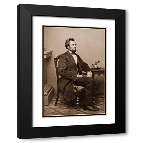 President Abraham Lincoln, Washington D.C., 1865 Black Modern Wood Framed Art Print with Double Matting by Brady, Mathew B.