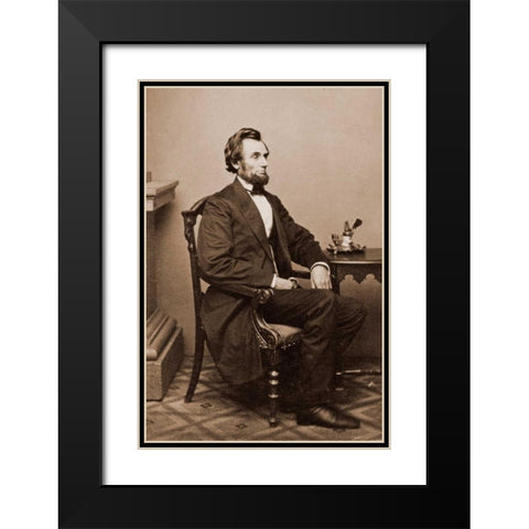 President Abraham Lincoln, Washington D.C., 1865 Black Modern Wood Framed Art Print with Double Matting by Brady, Mathew B.