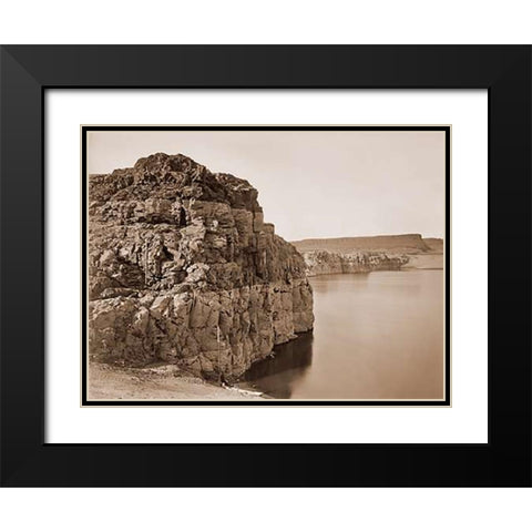 The Dalles, Extremes of High and Low Water, 92 ft./Head of the Dalles, Columbia River, Oregon, about Black Modern Wood Framed Art Print with Double Matting by Watkins, Carleton