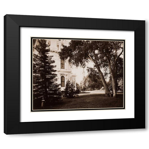 Thurlow Lodge, Menlo Park, California - Lawn and House, 1874 Black Modern Wood Framed Art Print with Double Matting by Watkins, Carleton