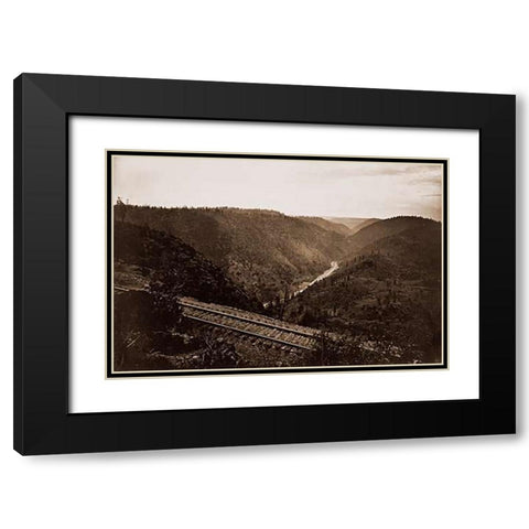 Cape Horn, C.P.R.R., Nevada County, California, about 1880 Black Modern Wood Framed Art Print with Double Matting by Watkins, Carleton