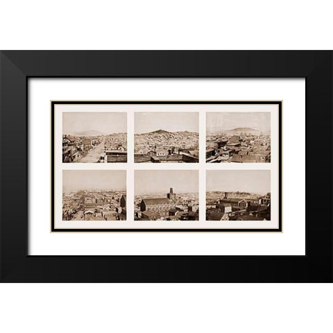 Six-part Panorama of San Francisco, 1855-1856 Black Modern Wood Framed Art Print with Double Matting by Watkins, Carleton