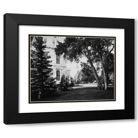 Thurlow Lodge - Lawn and House. From Barron Cluster. Black and white. Black Modern Wood Framed Art Print with Double Matting by Watkins, Carleton