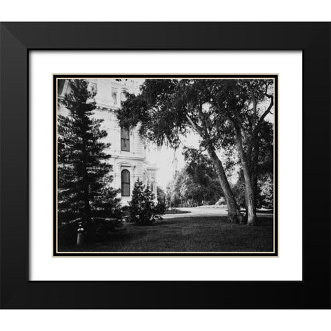 Thurlow Lodge - Lawn and House. From Barron Cluster. Black and white. Black Modern Wood Framed Art Print with Double Matting by Watkins, Carleton