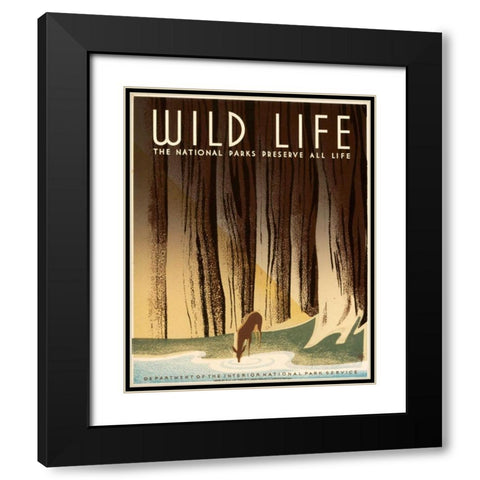 Wild Life; The National Parks Preserve All Life, ca. 1936-1940 Black Modern Wood Framed Art Print with Double Matting by Nicholson, Frank S.