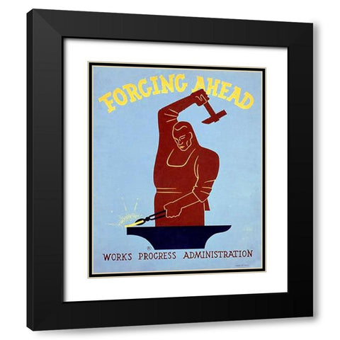 Forging ahead Works Progress Administration Black Modern Wood Framed Art Print with Double Matting by Herzog, Harry