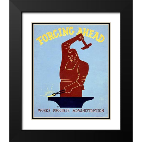 Forging ahead Works Progress Administration Black Modern Wood Framed Art Print with Double Matting by Herzog, Harry