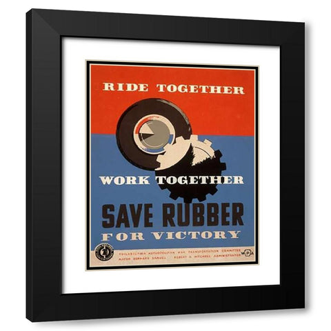 Ride together - work together - save rubber for victory Black Modern Wood Framed Art Print with Double Matting by Ballinger, Harry-Russell
