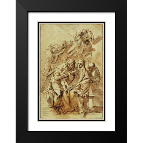 Holy Family with Saint Anne (recto); Figure Sketches (verso) Black Modern Wood Framed Art Print with Double Matting by Testa, Pietro