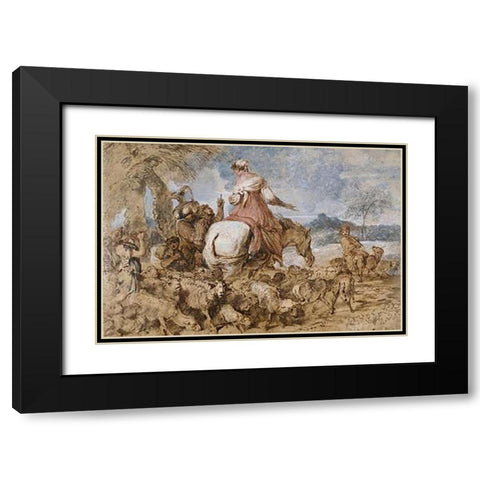 Pastoral Journey Black Modern Wood Framed Art Print with Double Matting by Castiglione, Giovanni Benedetto