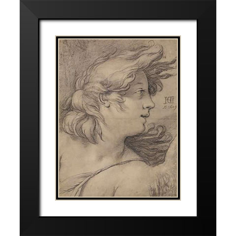 Bust of an Angel Black Modern Wood Framed Art Print with Double Matting by Goltzius, Hendrick