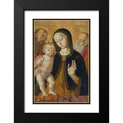 Madonna and Child with Two Hermit Saints Black Modern Wood Framed Art Print with Double Matting by Fungai, Bernardino