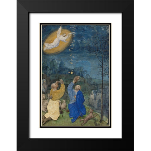 The Annunciation to the Shepherds Black Modern Wood Framed Art Print with Double Matting by Illuminator, Master of the Houghton Miniatures