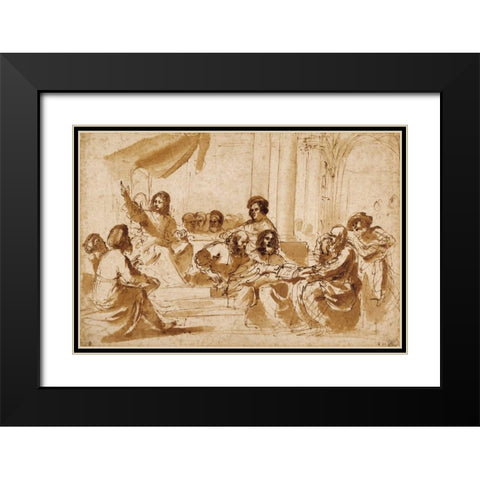 Christ Preaching in the Temple Black Modern Wood Framed Art Print with Double Matting by Barbieri, Giovanni Francesco