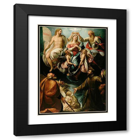 Coronation of the Virgin with Saints Joseph and Francis of Assisi Black Modern Wood Framed Art Print with Double Matting by Procaccini, Giulio