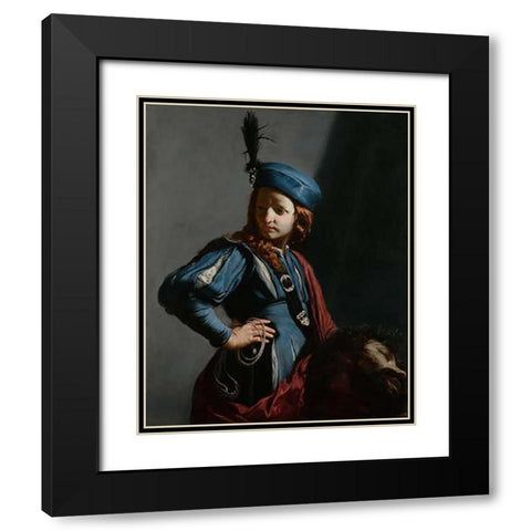 David with the Head of Goliath Black Modern Wood Framed Art Print with Double Matting by Cagnacci, Guido