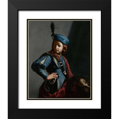 David with the Head of Goliath Black Modern Wood Framed Art Print with Double Matting by Cagnacci, Guido